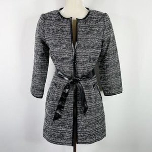 Cache Luxe Women's Sweater Jacket Blazer Size XS Black White Tweed Long Hooks